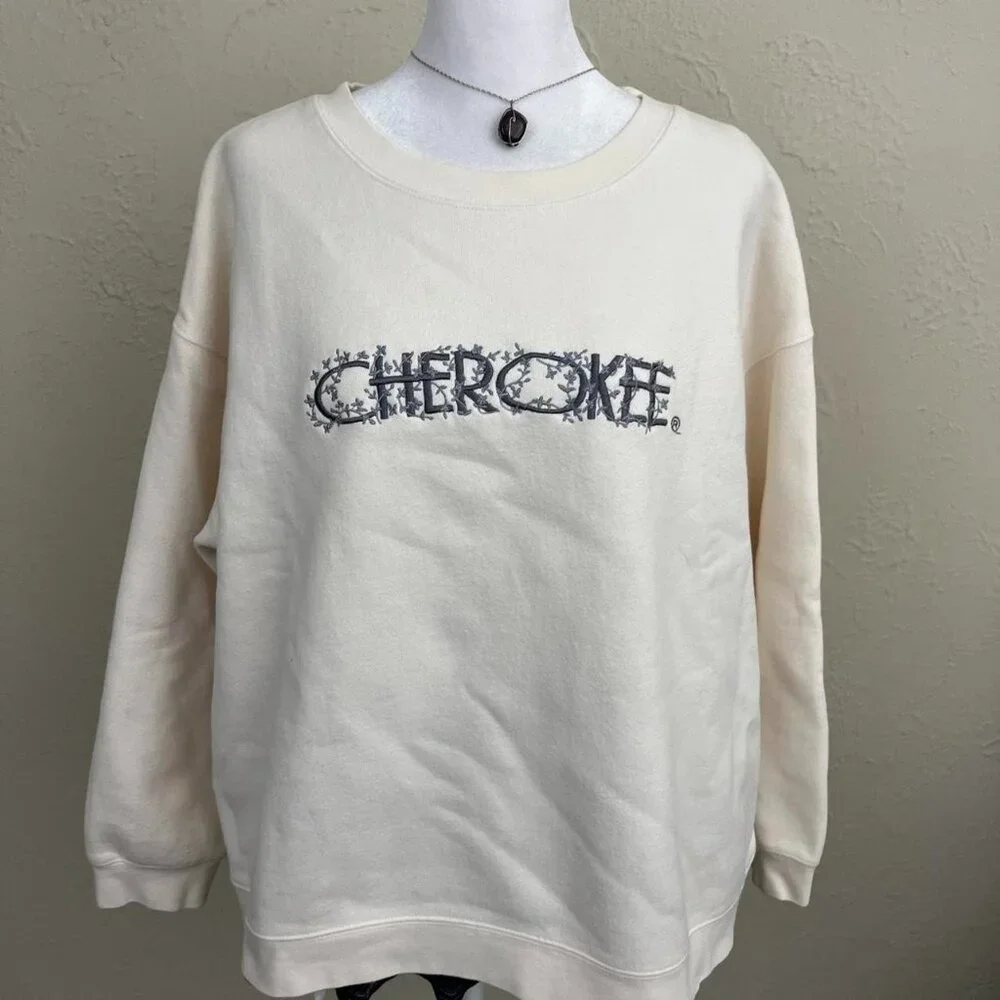 vintage 90s cream cozy cottagecore coquette embroidered logo sweatshirt - Picture 3 of 8